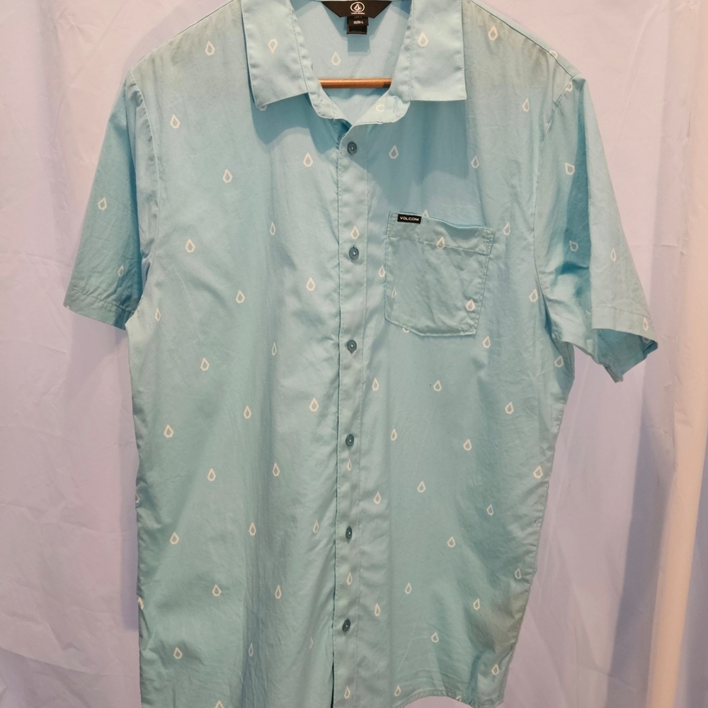 Volcom Men’s Button-Up Shirt Large Light  Short Sleeve Printed Casual Surf Style